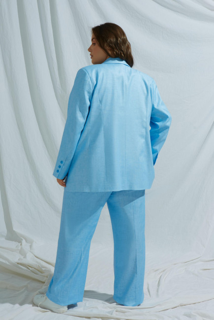 Голубые льняные классические брюки на фигуру большого размера заказать с доставкой
