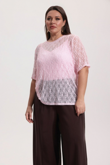 Футболка розового цвета из кружева и топ – фото – Plus Size 50–64 – Моно-Стиль