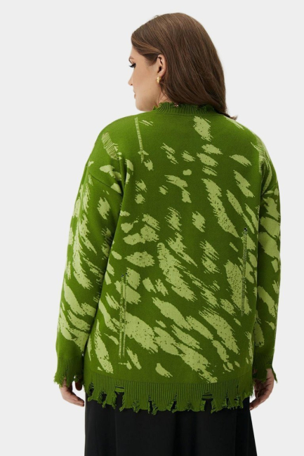 Джемпер с деконструкцией и салатовым принтом – фото – Plus Size 50–64 – Моно-Стиль
