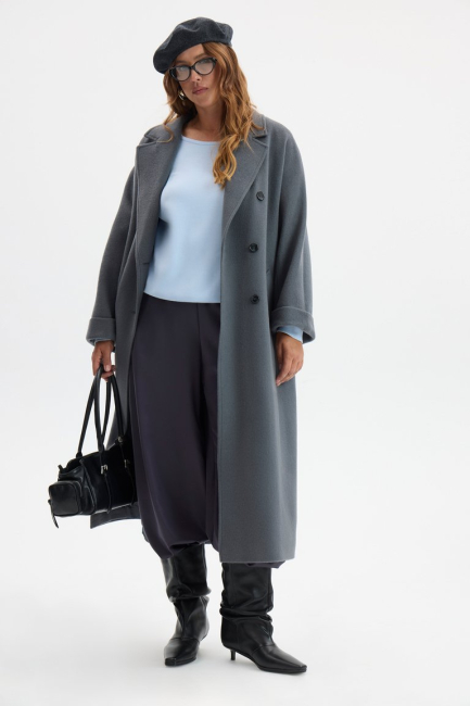 Пальто реглан из шерсти серого цвета – фото – Plus Size 50–64 – Моно-Стиль
