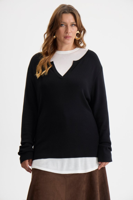 Джемпер двуслойный черного цвета – фото – Plus Size 50–64 – Моно-Стиль