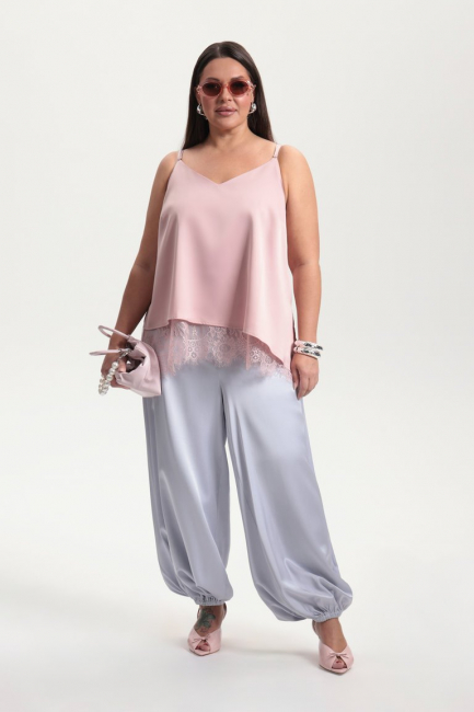 Топ розового цвета с кружевом – фото – Plus Size 50–64 – Моно-Стиль