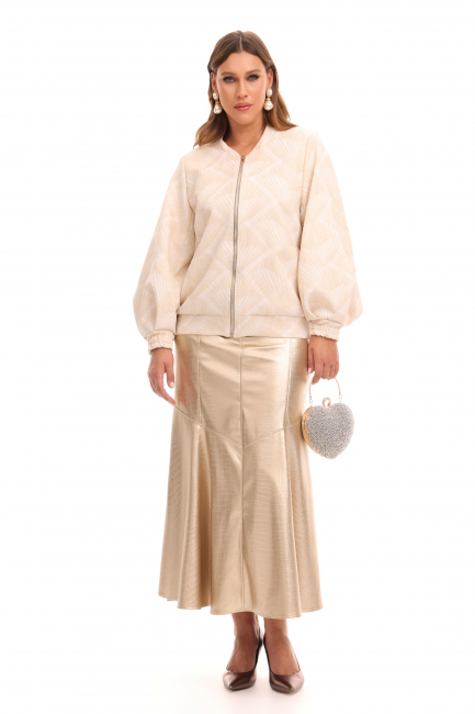 Бомбер из фактурной ткани с металлизированным принтом