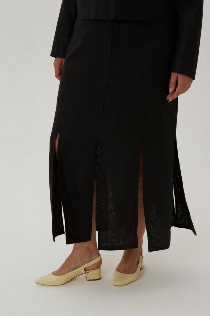 Черная юбка макси из 100% льна с разрезами