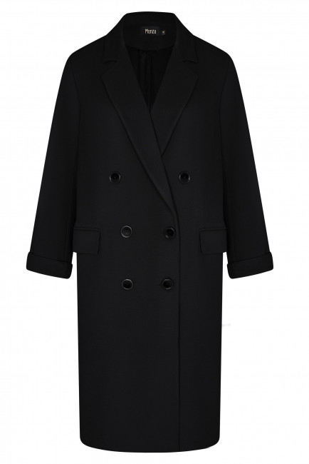 Черное двубортное пальто большого размера купить онлайн в магазине моно-стиль