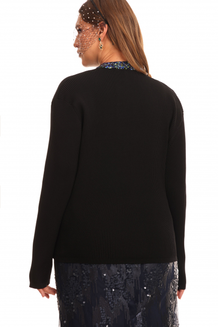 Черный кардиган из плотного трикотажа с декоративной отделкой
