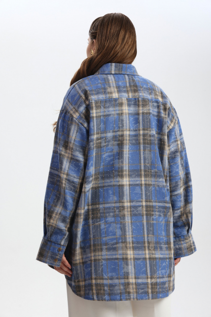 Рубашка с принтом клетка и декоративными стразами