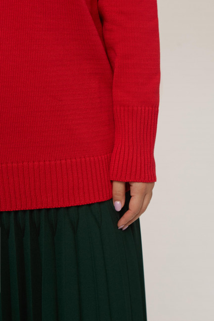 Красный пуловер из вязаного хлопкового трикотажа на крупную женщину купить