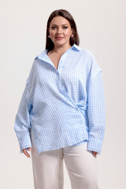 Рубашка оверсайз из хлопка с необработанными швами – фото – Plus Size 50–64 – Моно-Стиль