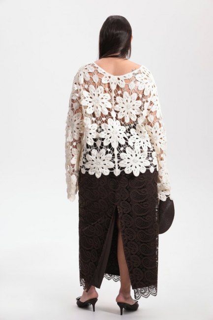 Кардиган кроше с вязкой цветы – фото – Plus Size 50–64 – Моно-Стиль