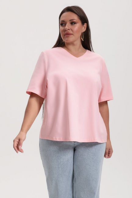 Футболка с вырезом розового цвета – фото – Plus Size 50–64 – Моно-Стиль