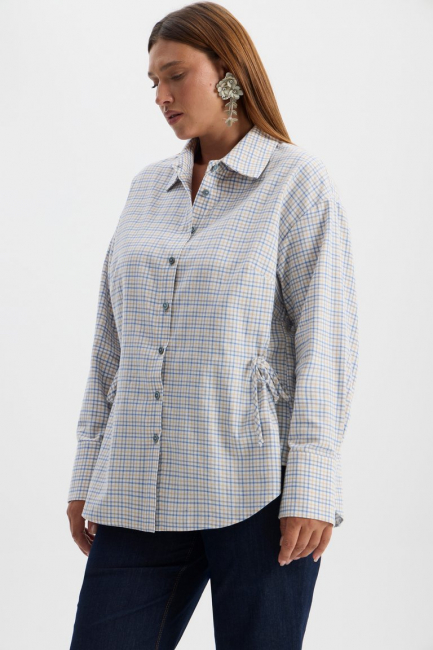 Рубашка в клетку с боковыми шнурками – фото – Plus Size 50–64 – Моно-Стиль