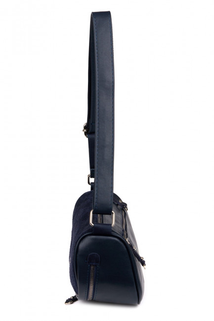 Темно-синяя сумка хобо через плечо из комбинированной замши и кожи