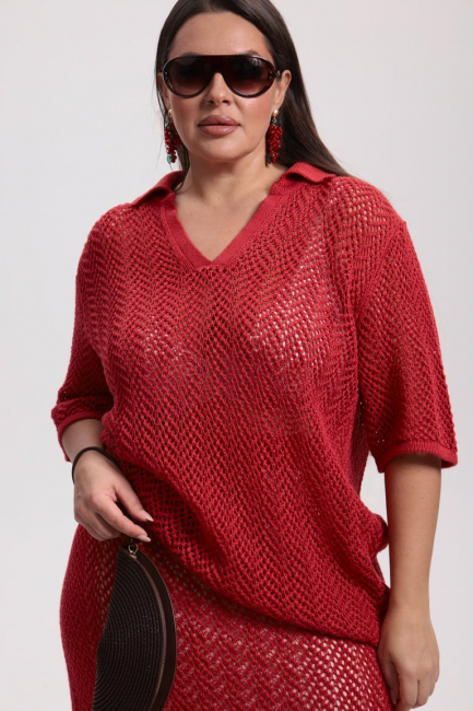 Юбка макси и джемпер поло из вязаного трикотажа сетка – фото – Plus Size 50–64 – Моно-Стиль