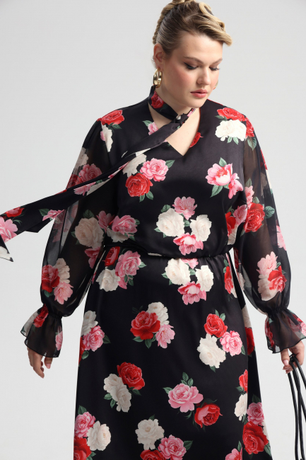 Платье макси с шифоновым рукавом и принтом