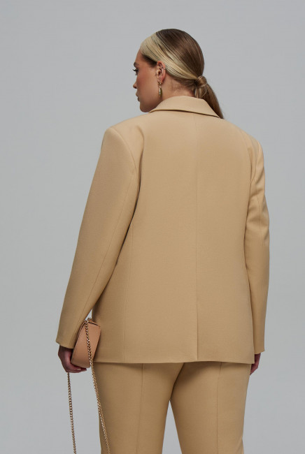 Двубортный пиджак из ткани в рубчик минималистичного цвета на осень купить большой размер