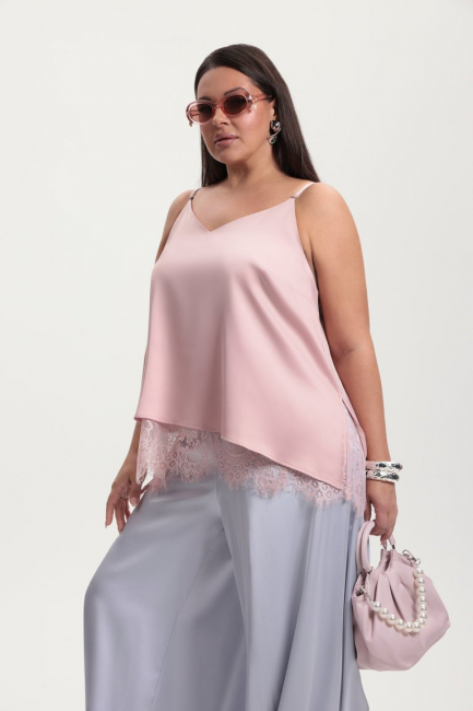 Топ розового цвета с кружевом – фото – Plus Size 50–64 – Моно-Стиль