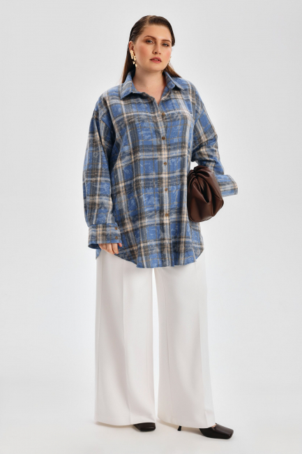 Рубашка с принтом клетка и декоративными стразами