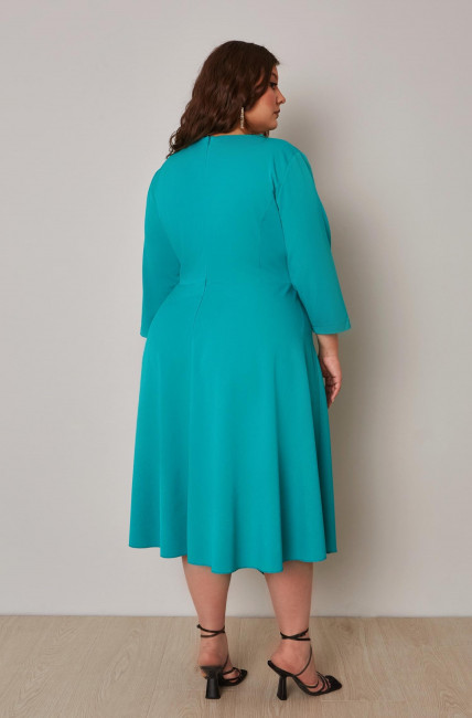 Бирюзовое асимметричное платье с эффектом запаха фото