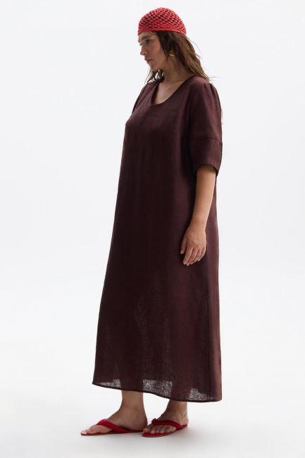 Платье изо льна на завязке сзади – фото – Plus Size 50–64 – Моно-Стиль