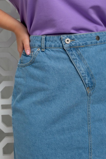 Голубая джинсовая юбка мини с асимметричной молнией