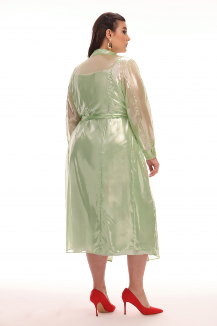 Платье рубашка из оливкового шифона