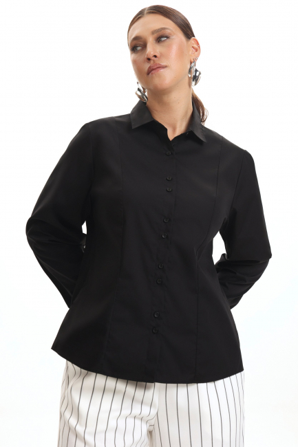 Рубашка slim черного цвета с рельефами на рост 172