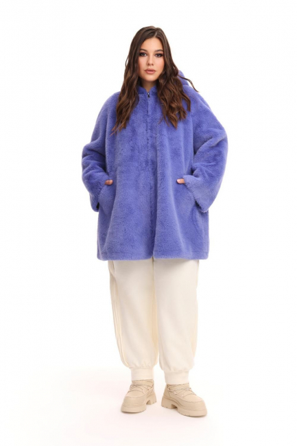 Шуба из экомеха норки с капюшоном