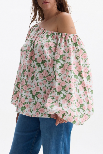 Блузка из хлопка со спущенным плечом – фото – Plus Size 50–64 – Моно-Стиль