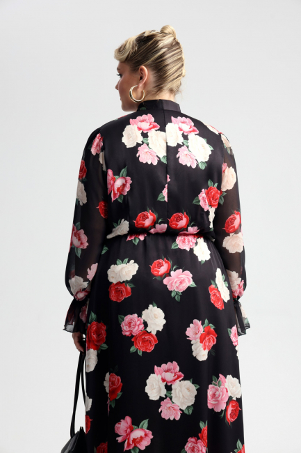 Платье макси с шифоновым рукавом и принтом