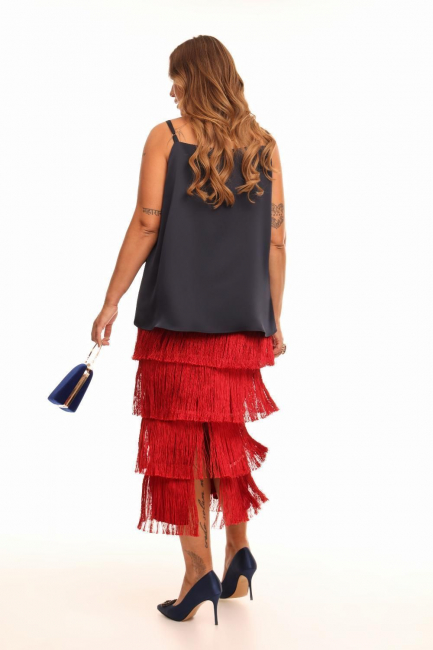 Красная макси юбка с бахромой и подкладкой