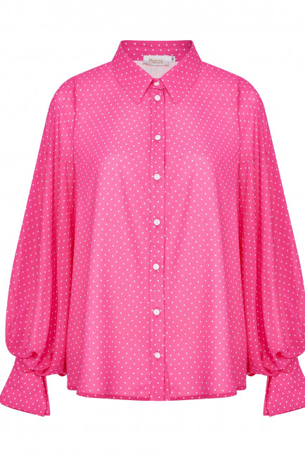 Розовая рубашка в горох с объемным рукавом и подкладкой