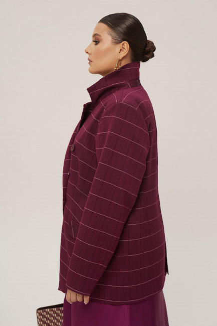 Двубортный пиджак в полоску из смесовой шерсти со шлицей в оттенке баклажан