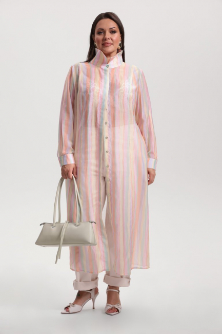 Платье рубашка из тенселя в полоску – фото – Plus Size 50–64 – Моно-Стиль