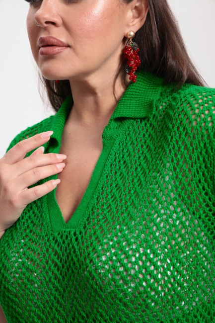 Джемпер поло и юбка из вязаного трикотажа сетка – фото – Plus Size 50–64 – Моно-Стиль