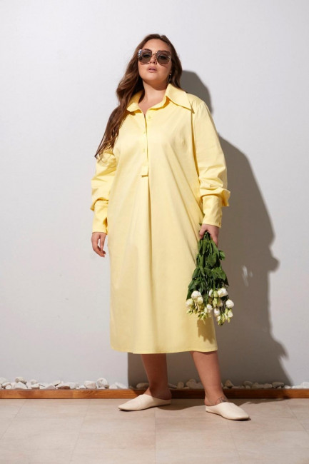 Желтое платье а-силуэта с застежкой поло купить на отдых