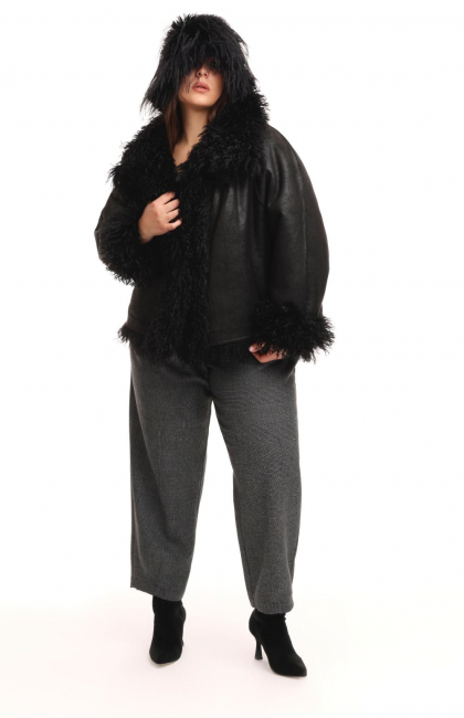 Панама из меха ламы на экозамше