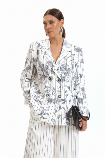 Жакет двубортный с принтом и шлицей