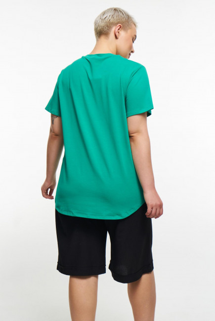 Зеленая базовая футболка с круглым вырезом  купить в магазине модной одежды больших размеров