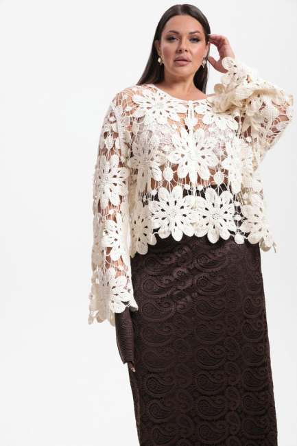 Кардиган кроше с вязкой цветы – фото – Plus Size 50–64 – Моно-Стиль