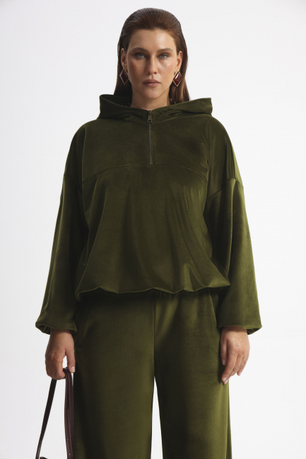 Худи халф-зип из велюра на подкладке