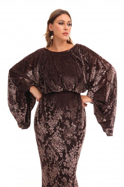 Платье с принтом из набивного бархата и рукавом жиго