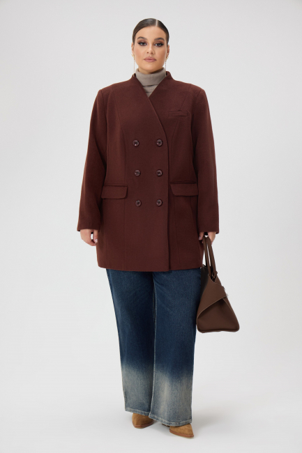 Полупальто без лацканов из смесовой шерсти