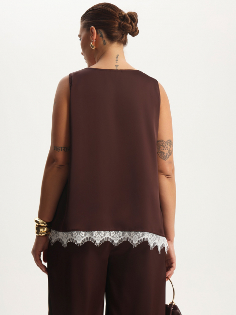 Топ из шелка с кружевом