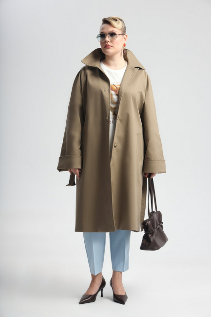 Тренч однобортный с рукавом реглан – фото – Plus Size 50–64 – Моно-Стиль
