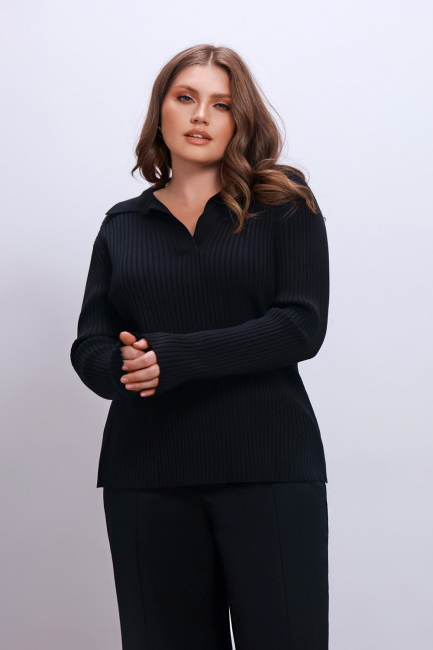 Джемпер поло лапша из вязаного трикотажа – фото – Plus Size 50–64 – Моно-Стиль