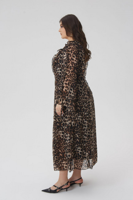 Платье А-силуэта с принтом леопард и рюшами