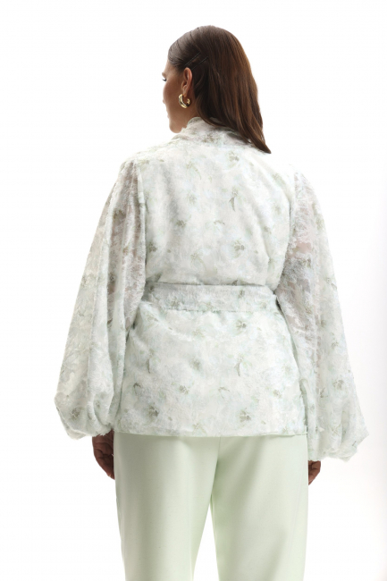 Блузка кимоно из салатовой фактурной ткани