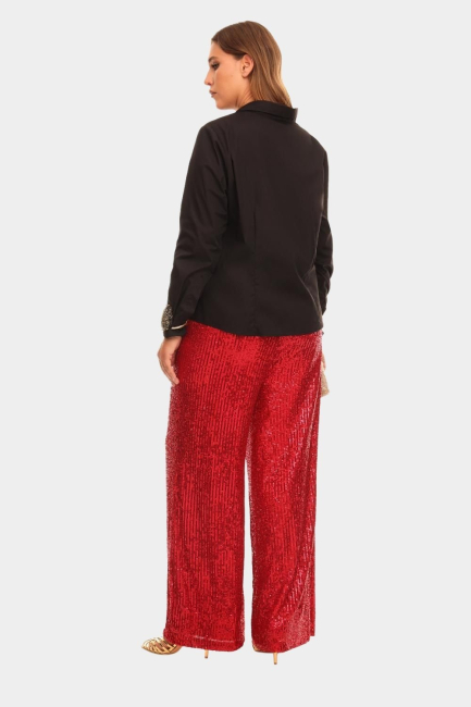 Брюки палаццо с красными пайетками на подкладке – фото – Plus Size 50–64 – Моно-Стиль