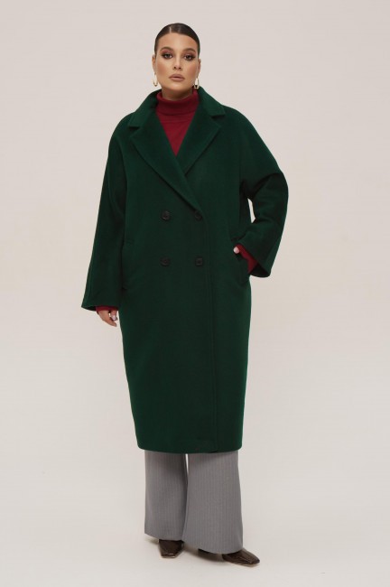 Двубортное пальто в мужском стиле из шерсти с ворсом на крупную фигуру заказать с примеркой